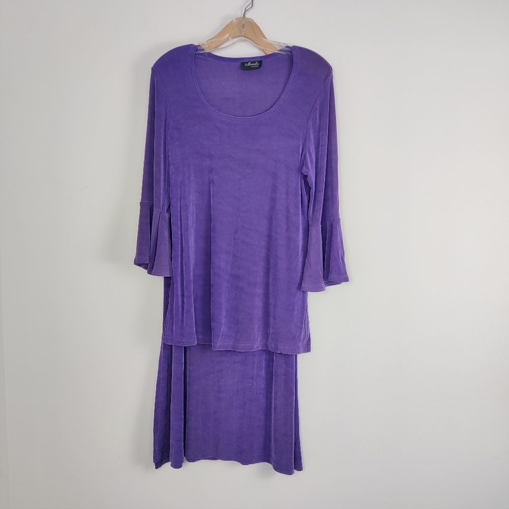Women's Vintage Chic Bohemian Purple Tunic Top and Matching Skirt Set - Size Med
